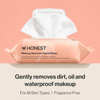 Honest Beauty Fragrance Free Cleansing Makeup Remover Facial Wipes | Plant Based, Hypoallergenic, Gentle for Sensitive Skin | 30 Count