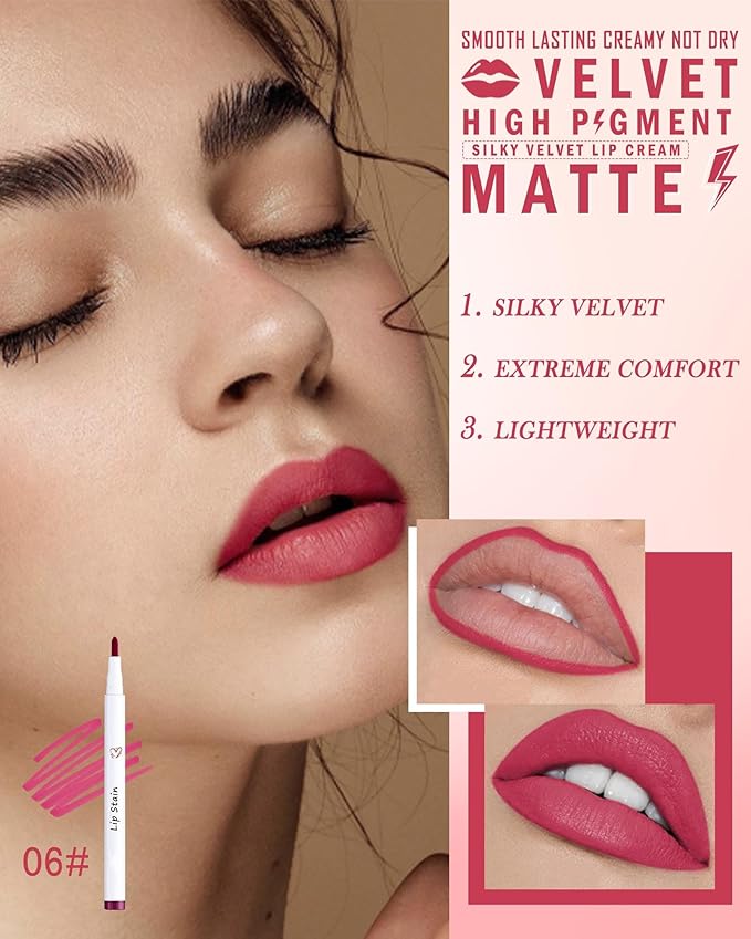 Lip Stain Marker Pen, Berry Pink Lip Liner Longlasting