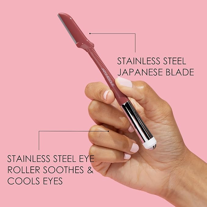 JAPONESQUE Dermaplaner and Cooling Eye Roller - Dual Ended Dermaplaning Facial Razor with Soothing Roller Ball Massager- Tool for Exfoliation, Hair Removal, Face Massage