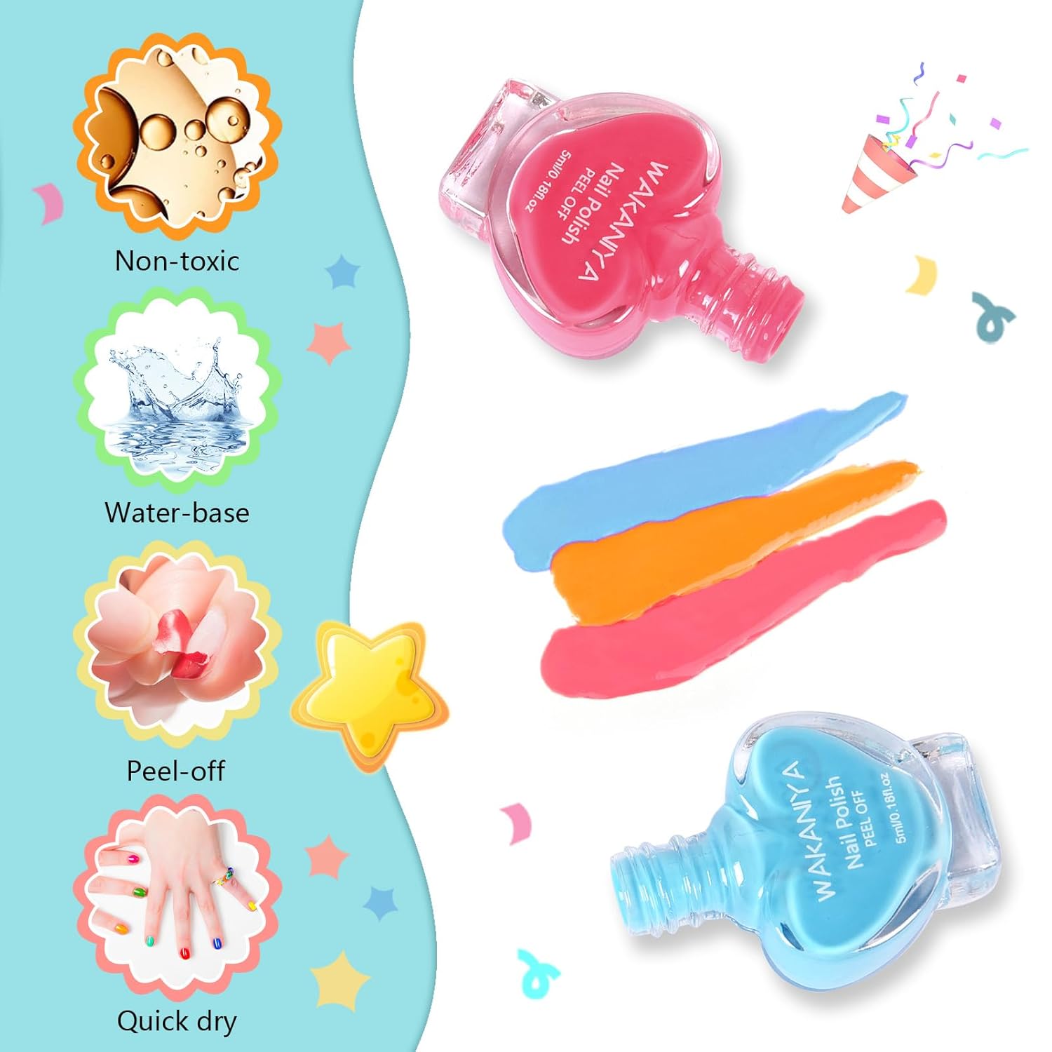 Kids Nail Polish Set - Non Toxic, Quick Dry Peel Off Girls Nail Polish 12 Colors with Glitter Stickers and PVC Organizer Bag