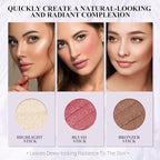 4Pcs Cream Blush Contour Highlighter Bronzer Moisturizer Stick Blush Glow4