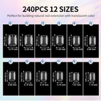 Short Nail Tips Extra Short Square Soft Gel Nail Tips 240Pcs Fake Nails Pre-Shaped Half Matte Acrylic Full Cover Clear Pre Etched Nails for Nail Extension Manicure Home DIY Salon 12 Sizes Gelly Tips