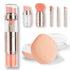 kullder 5-in-1 Makeup Brush Travel Makeup Brush set Dual Ended Mini Makeup Brush Pen Foundation Powder Concealer Shadow Blush Makeup Brushes with 2 Sponge Puff Womens Gift Idea for Beauty Lover