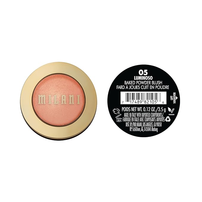 Milani Baked Blush, Powder Blush for Cheeks, Cruelty Free Makeup - Shape, Contour & Highlight Face for a Shimmery or Matte Finish -Luminoso