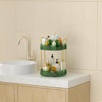 360° Rotating Makeup Organizer 2 Tier, Large Skincare Clear Make Up Storage Spinning Perfume Organizers for Bathroom Counter Dresser, Green