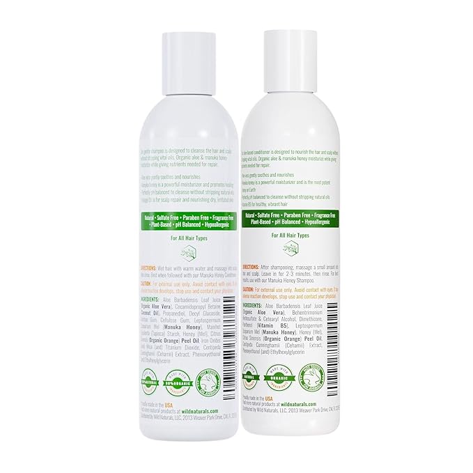Manuka Honey Shampoo and Conditioner - Soothing Moisturizing Formula for Eczema, Psoriasis, Curly Hair and Color-Safe - All Natural Set