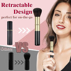 Retractable Kabuki Makeup Brushes 2 Pcs, Powder Brush/Foundation Brush/Blush Brush for Foundation, Powder Blush, Bronzer, Buffing, Liquid, Cream, with Cover