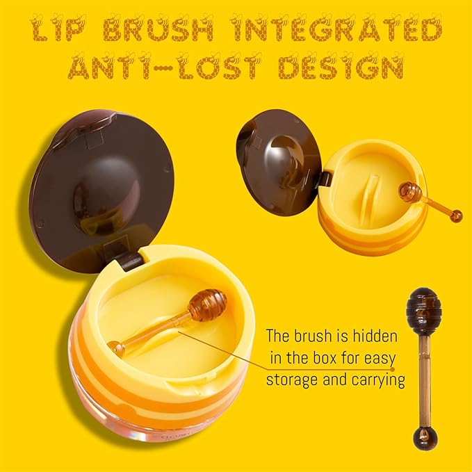 3PCS Lip Balm Honey Pot, Honey Pot Lip Balm for Dry Cracked Lips, Strawberry Lip Balm Scrubs Exfoliator & Moisturizer, Hydrating Lip Balm Honey Pot with Wand, Lip Sleeping Mask (3pcs)