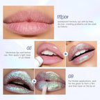 Green Glitter Lip Gloss Liquid Lipstick, Diamond Shimmer Metallic Sparkly Iridescent Chameleon Lip Gloss Gift for Women, Long Lasting Waterproof Highly Pigment Glimmer Holographic Lip Makeup01
