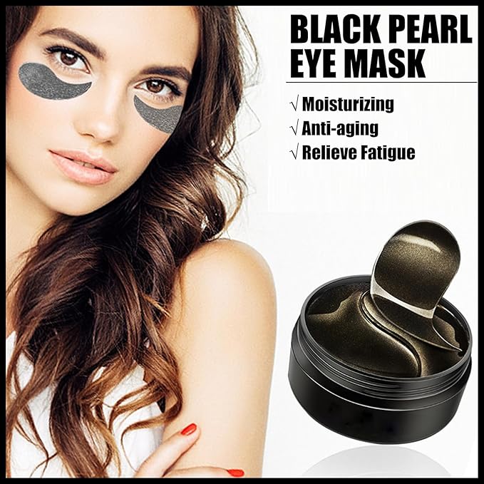 60 Pcs Under Eye Patches, 24K Gold Eye Masks, Collagen Anti Aging Eye Gel Pads, Moisturizing Eye Treatment for Puffy Eyes, Dark Circles, Wrinkles, Fine Lines, BLACK PEARL