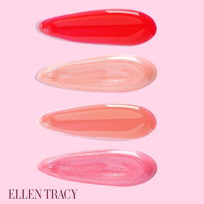 Enchante Ellen Tracy Lip Gloss Collection, Shimmery Lip Glosses for Women and Girls, Long Lasting Lip Gloss Set with Rich Varied Colors, Bold to Neutral (5 Pieces)