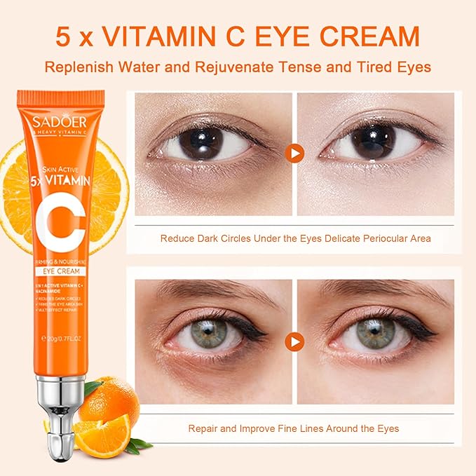 5 in 1 Vitamin C Eye Cream for Dark Circles and Puffiness - Eye Cream Anti Aging - Under Eye Cream for Puffiness and Bags Under Eyes - Eye Bag Cream for All Skin Types - Rejuvenate Your Eye Area