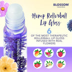 Blossom Roll on Lip Gloss, Scented Clear High Shine Moisturizing Lip Oil, Non Sticky, Infused with Real Flowers, Made in USA, 0.2oz, Raspberry Hemp