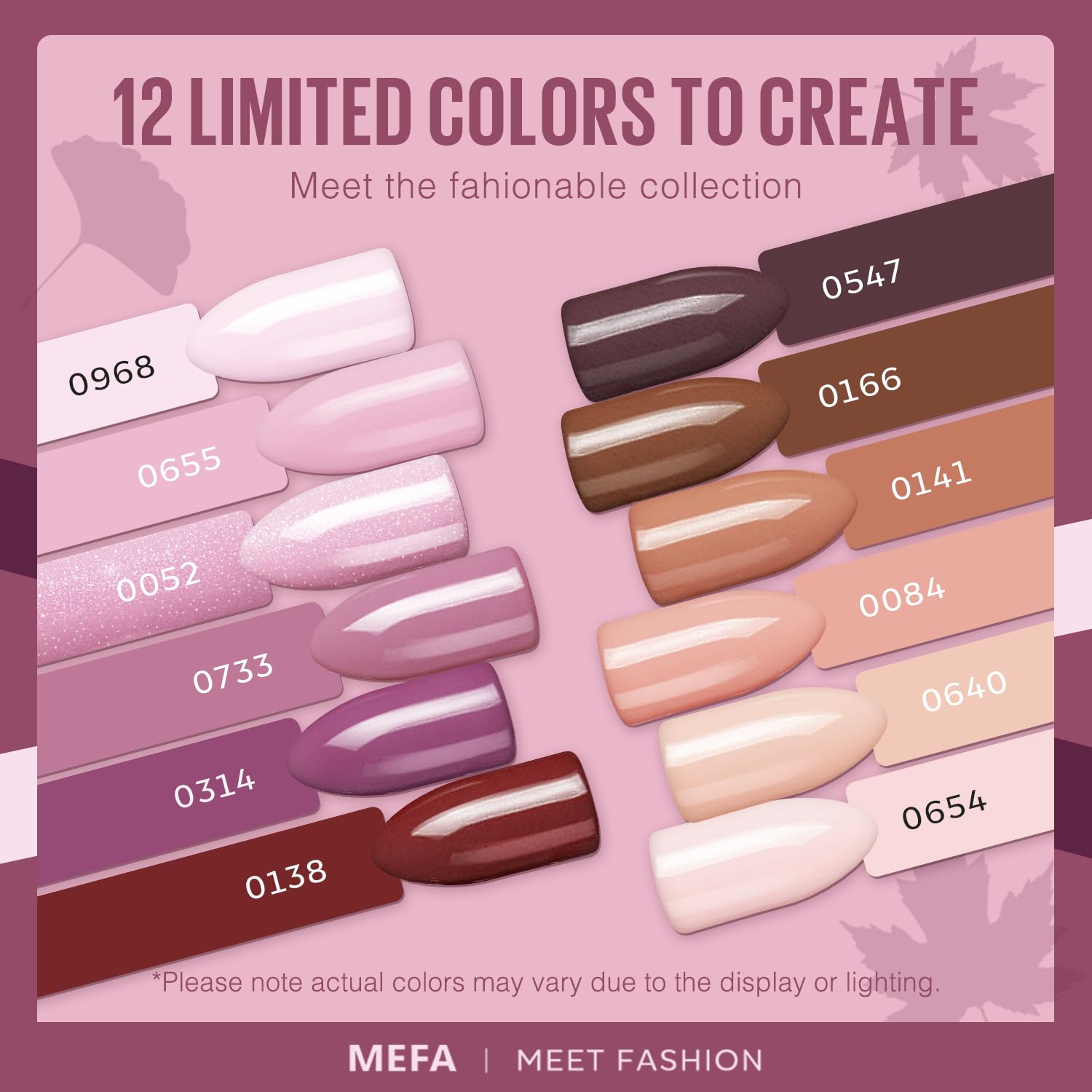 MEFA Gel Nail Polish Set, 12 Colors Purple Gel Polish Set Burgundy Red Nail Polish Soak Off Pink Nude Brown Nail Gifts for Women Girl DIY Salon Home Manicure