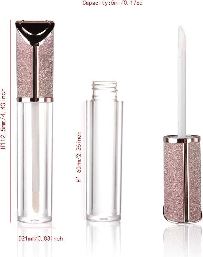 COSIDEA 15pcs Round Empty 5ml 0.17oz lip gloss tubes with wand and Gradient pink leather slope cap Lipgloss tube containers for lip oil packing