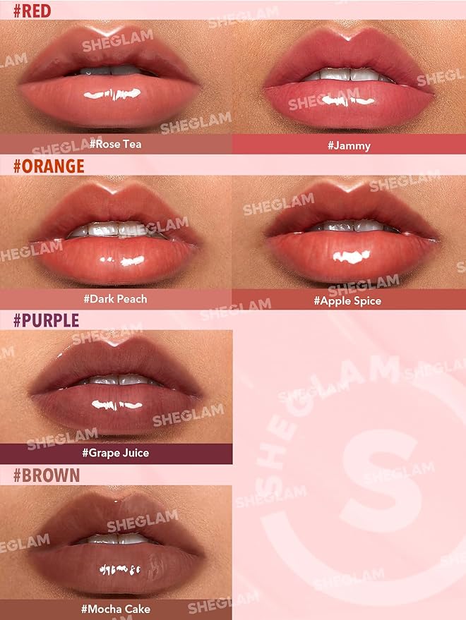 SHEGLAM Glaze Daze Lip Gloss Shiny Tinted Lip Gloss High Gloss Finish Plumping Lip Care Nourishing Not Easy to Fade Liquid Lip Cosmetics-Rose Tea