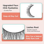 Natural Lashes 7MM Extra Short Eyelashes Natural Cat Eye Lashes 10 Pair False Eyelashes Wispy Eye Lashes Pack C Curl Strip Lashes 3D Volume Short Lashes Siligli Eyelashes