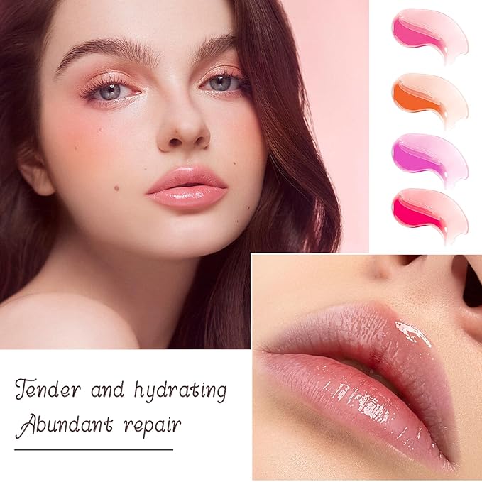 4-Piece Lip Gloss Set for Girls - Roll-On Lip Oil, Long Lasting Lip Care, Shining Clear Hydrating Glossy Tinted Balm