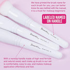 Bueart Design 16Pcs ULTRA SOFT labeled Makeup Brushes set with brush Holder face brush for Foundation Powder Blending Blush wooden Handle(16Pcs White+Pink Holder)