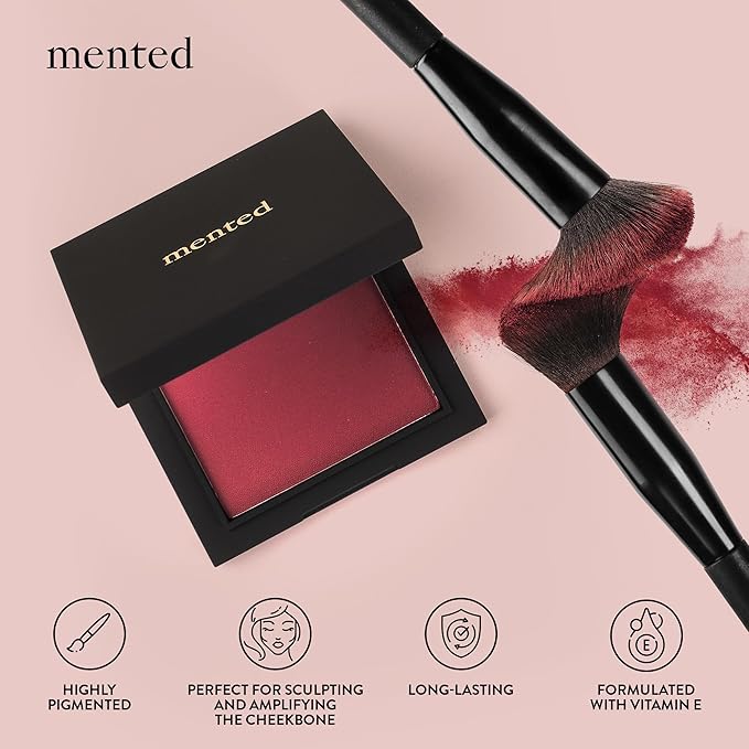 Mented Cosmetics Made in Italy, Cruelty Free Makeup, Vegan, Paraben Free, Shimmer Cheek Blush Palette for Face, Powder Face Blush for Women with Vitamin E, 0.2oz/7g, Clay too Much