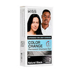 KISS Color Change Permanent Shampoo Dye, 100% Gray Coverage, Natural Plant & Herbal Extracts, All Hair Types, Moustache & Beard, 3-7 Minute Application, 4 Pre-Measured Pouches - Natural Black