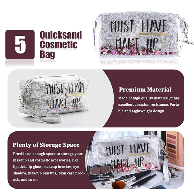 All in One Makeup Kit, Includes 12 Colors Naked Eyeshadow Palette, 5Pcs Makeup Brushes, Waterproof Eyeliner Pencils, Eyebrow Powder and Quicksand Cosmetic Bag, Gift Set for Women, Girls & Teens