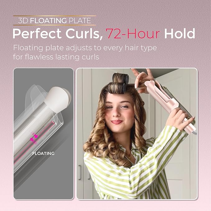 Upgraded Automatic Rotating Curling Iron - TYMO CurlPro Plus Long Barrel Curling Wand for Long Hair, Ceramic Hair Curler for Women, Anti-Scald, Tangle-Free, 600M Ionic, Dual Voltage,Gold Blush, 1 Inch