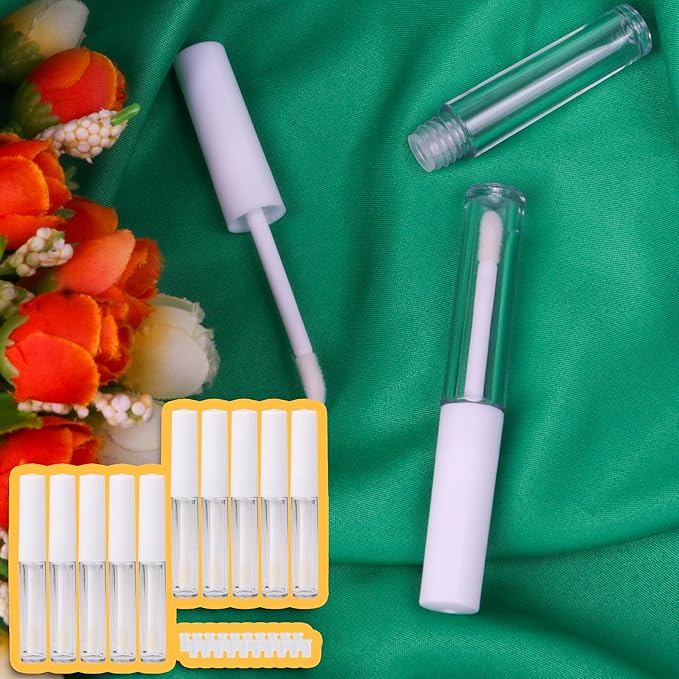 RDEXP 1.3ml Empty Lip Gloss Tube Clear Plastic Lip Gloss Containers Pack of 10 (White Cap)
