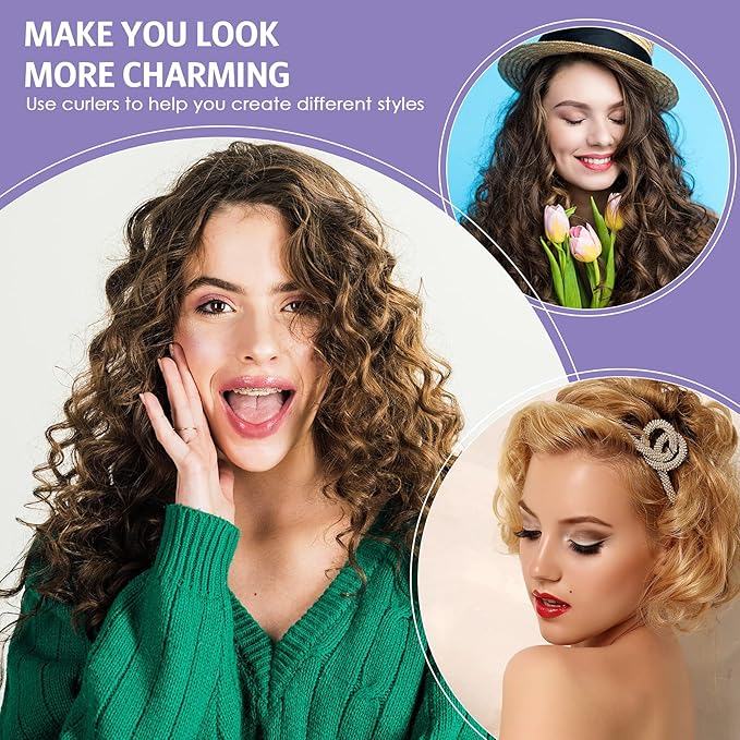 Syhood 30 Pieces Flexible Curling Rods Twist Hair Rollers Soft Foam Rods No Heat and 1 Pcs Steel Rat Tail Comb for Women Long and Short Hair(7 x 0.8 Inch,Purple)