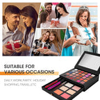All in One Makeup Kit,Makeup Palette Includes 30 Color Eyeshadow, 2 Color Highlighter，2 Color Pressed Powder，2 Color Blusher，2 Pcs lip gloss，1 Pcs Eyepencil, Mirror,Makeup Gift Set for Women (017Y)
