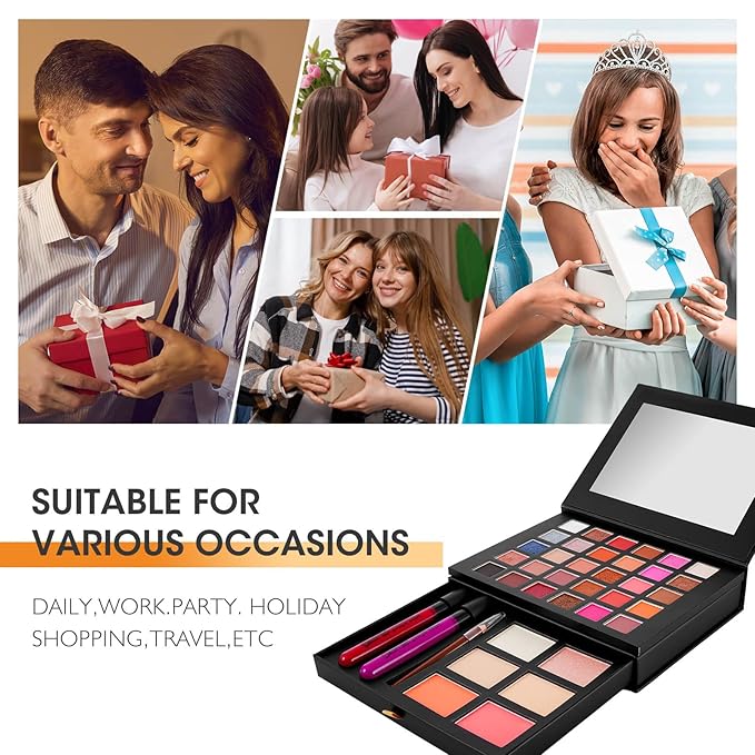 All in One Makeup Kit,Makeup Palette Includes 30 Color Eyeshadow, 2 Color Highlighter，2 Color Pressed Powder，2 Color Blusher，2 Pcs lip gloss，1 Pcs Eyepencil, Mirror,Makeup Gift Set for Women (017Y)