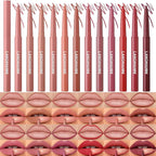 LANGMANNI 12 Colors Sculpting Matte Velvet Lip Liner Set,Smooth Creamy Texture,Waterproof And High Pigmented For Girls Daily Application Lip Makeup