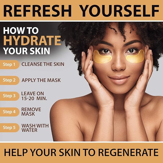 Under Eye Mask Patches Collagen, Gold Eye Patches for Puffy Eyes, 24K Gold Eye Mask, Under Eye Gel Pads, Eye Masks for Dark Circles, Puffiness Treatment Eye Masks Skincare