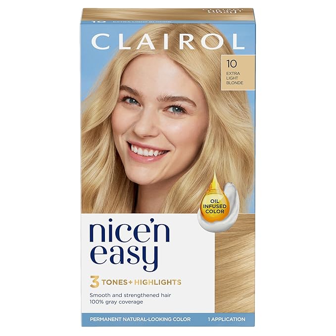 Clairol Nice'n Easy Permanent Hair Dye, 10 Extra Light Blonde Hair Color, Pack of 1