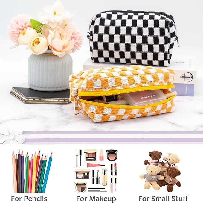 Pazimiik checkered makeup bag for