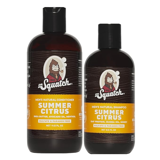 Dr. Squatch Natural Hair Bundle for Men - Healthy, Full Looking Hair - Summer Citrus Shampoo (8 fl oz), Summer Citrus Conditioner (11.5 fl oz)