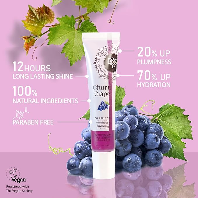 ROSÉE & CO Rosee Lip Gloss Vegan & Cruelty Free Treatment, Professional Make up, Long Lasting Glossy with Shea Butter, Moisturize, Protect & Smooth, High Shine, Non-Sticky (p. Churu Grape, 0.5)