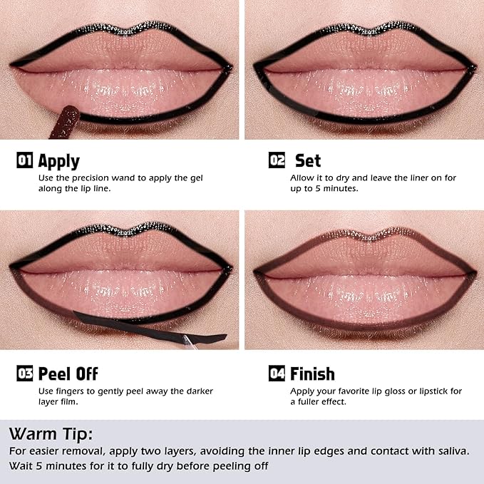 KIMUSE Peel Off Lip Liner Stain, Long Lasting Lip Tint Stain Peel Off, Waterproof, Transfer-Proof, Highly Pigmented Color Peel Off Lip Stain Liner, Matte Finish