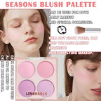4 Colors Blush Palette for Cheeks,Face Matte Contour Blush Makeup Palette,Buildable Shimmer Facial Cheek Blusher Shades,Blendable Cosmetic Makeup Blush with Blush Brush 02