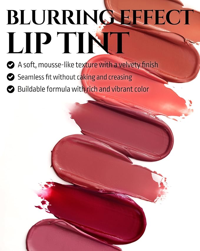HEVVYMAKEUP Blurring Effect Lip Tint - Airy Velvet Matte Lips - Vegan, Longwear, Vibrant, Buildable Creamy Soft Texture - Korean Lip Makeup, Peach Please, 0.13 fl.oz.