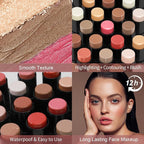 3 Pcs Face Contour Stick Kit, Matte Finish Face Stick Trio with Bronzer Blush Highlighter and Brush, Long Lasting Waterproof Cream Beauty Wand Makeup Set for Sculpt Glowing Face Look (#5, 6, 15)