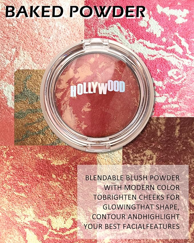 Baked Powder Blush, Glow Marbleized Blush Powder Palette,Lightweight Shimmery Cruelty-Free face Blush for Cheeks,Eyeshadow & Highlight,Makeup Gift for Women rubores de maquillaje(0.49Ounce)-04