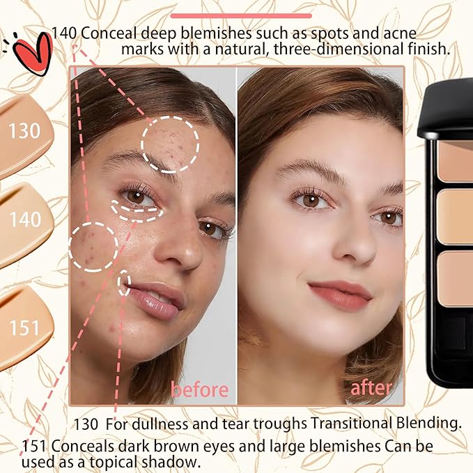 3 Colors Corrector Palette,Moisturizing Long Lasting Waterproof Cream