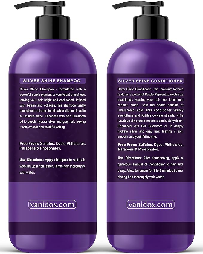 Sulfate Free Brass Toning Purple Shampoo and Conditioner Set for Grey and Silver Hair, Moisturizing & Color-Safe, Enhances Shine & Brightness, Made in USA (16 fl oz each)
