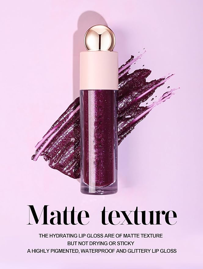 Shimmer Lip Gloss,Shine Liquid Lipstick Glossy Shimmer Finish, Glitter Sparkly Smooth Primer Lip Tint,Moisturizing Matte Lip Glaze Fine Glitter Waterproof Non-Stick Cup for Girls Women(#06)