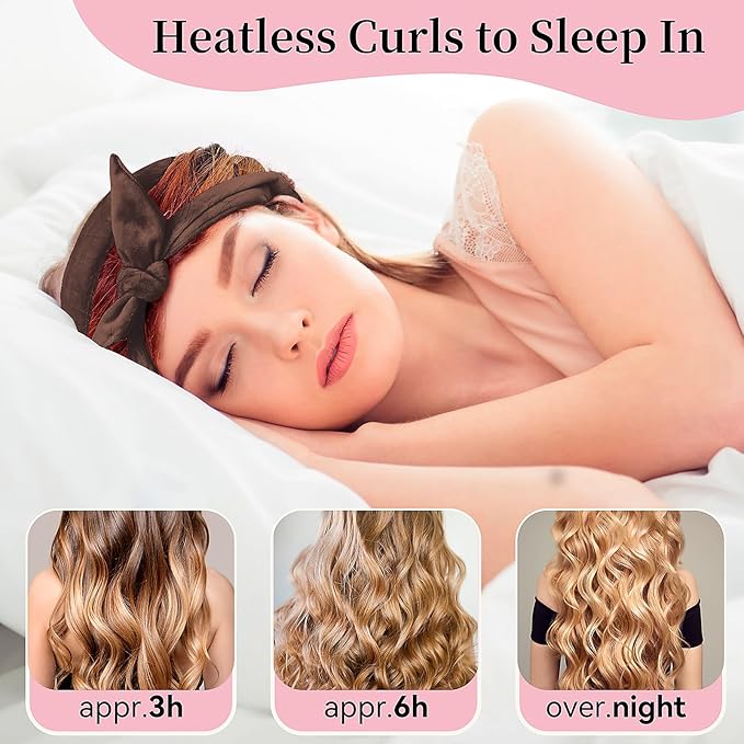 Heatless Curling Rod Headband, Upgraded 60" Extra Long Soft Hair Curlers to Sleep In, No Heat Curls for All Hair Types, Hair Wrap Curls Styling Kit for Girls (Brown, 1 Count)