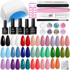 Beetles Gel Nail Polish Kit with U V Light - 34pcs Gel Polish Set 20 Colors Colorful Dreamscape Pro with Nail Tips & Base Matte Top Medium Coffin Press on Nails Accessories DIY Salon Gifts for Women