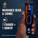 King C. Gillette Cordless Beard Trimmer for Men, Kit includes 1 Trimmer, 3 Interchangeable Combs, 1 Cleaning Brush, 1 Charger, 1 Travel Bag, BLUE