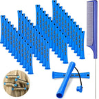 48 Pieces Hair Perm Rods Short Cold Wave Rods Plastic Perming Irons Hair Curling Rollers Curlers with Steel Pintail Comb Rat Tail Comb for Hairdressing Styling Supplies(0.35 Inch,Blue and Dark Blue)