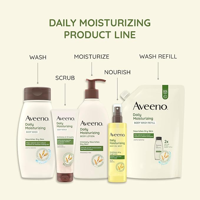 Aveeno Daily Moisturizing Body Scrub, Exfoliating Body Wash for Smoother, Healthier Looking Skin, Soothing Prebiotic Oat Formula, Sulfate-Free, Soap-Free & Dye-Free, 8 oz